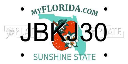JBKJ30 Florida License Plate