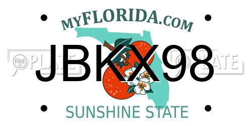 JBKX98 Florida License Plate
