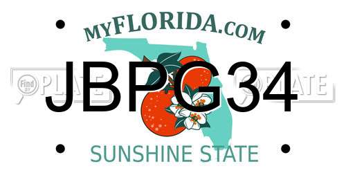 JBPG34 Florida License Plate