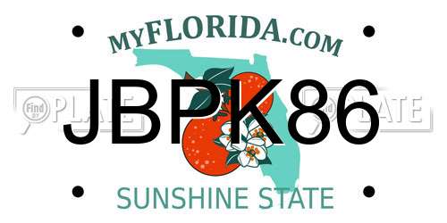 JBPK86 Florida License Plate