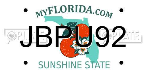 JBPU92 Florida License Plate