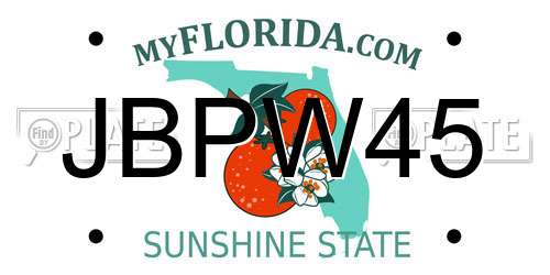 JBPW45 Florida License Plate