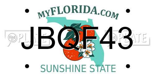 JBQF43 Florida License Plate