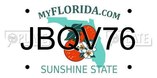 JBQV76 Florida License Plate