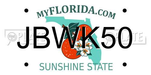 JBWK50 Florida License Plate