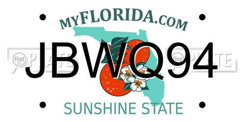 JBWQ94 Florida License Plate