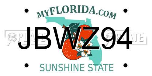 JBWZ94 Florida License Plate