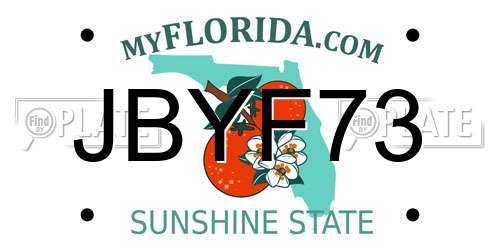 JBYF73 Florida License Plate