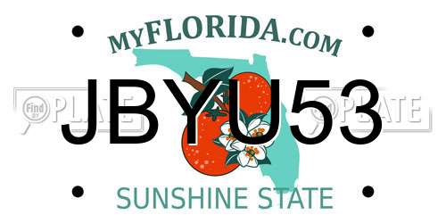 JBYU53 Florida License Plate