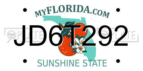 JD6T292 Florida License Plate