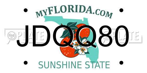 JDQQ80 Florida License Plate