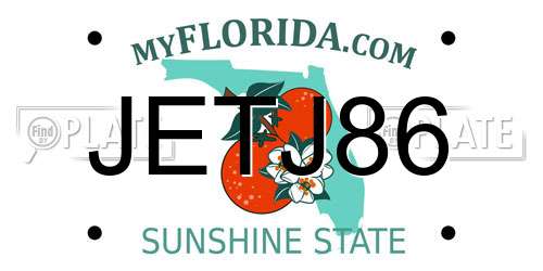 JETJ86 Florida License Plate