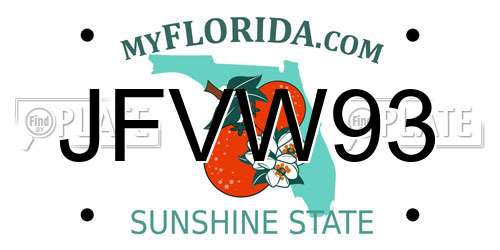 JFVW93 Florida License Plate