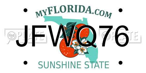 JFWQ76 Florida License Plate