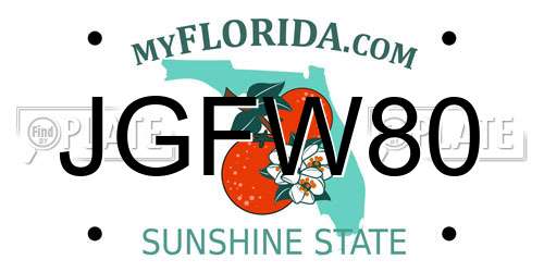 JGFW80 Florida License Plate