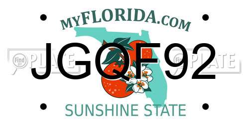 JGQF92 Florida License Plate