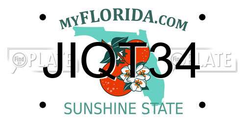 JIQT34 Florida License Plate