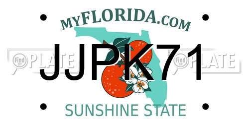 JJPK71 Florida License Plate