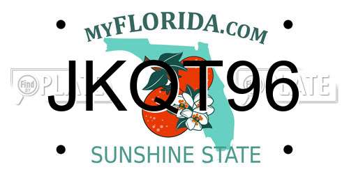 JKQT96 Florida License Plate