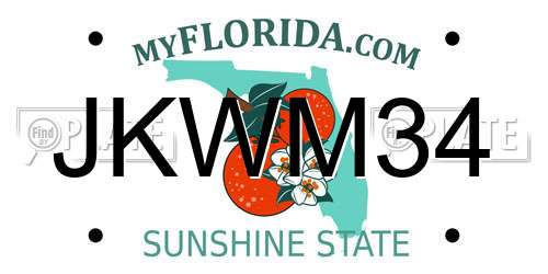 JKWM34 Florida License Plate