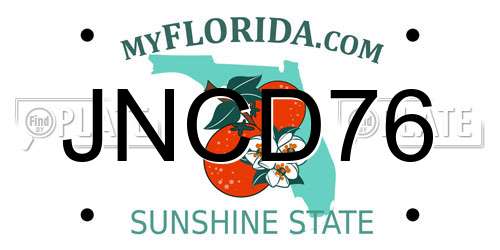 JNCD76 Florida License Plate