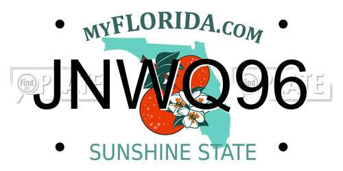 JNWQ96 Florida License Plate