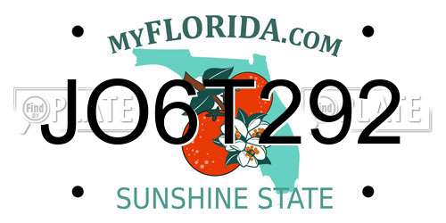 JO6T292 Florida License Plate