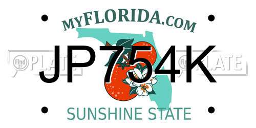 JP754K Florida License Plate