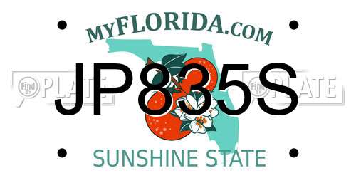 JP835S Florida License Plate