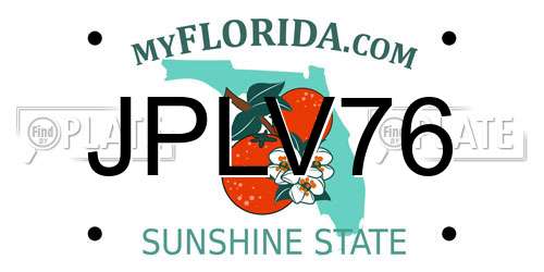 JPLV76 Florida License Plate