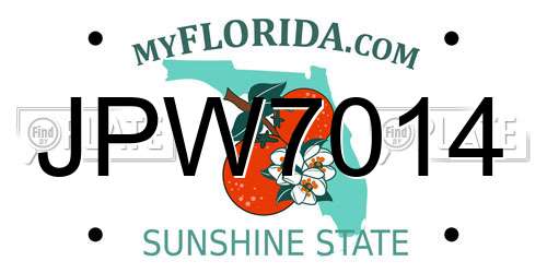 JPW7014 Florida License Plate