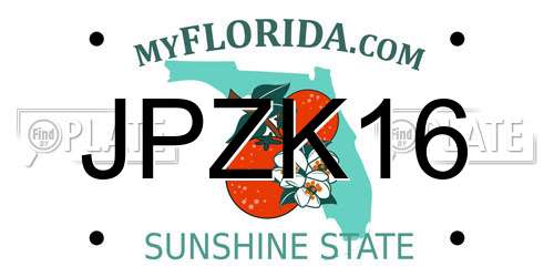 JPZK16 Florida License Plate