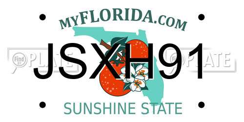 JSXH91 Florida License Plate