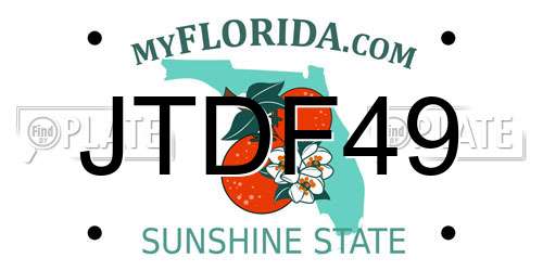 JTDF49 Florida License Plate
