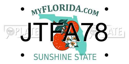 JTFA78 Florida License Plate