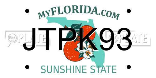 JTPK93 Florida License Plate