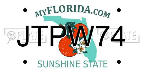 JTPW74 Florida License Plate