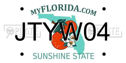 JTYW04 Florida License Plate