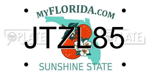JTZL85 Florida License Plate