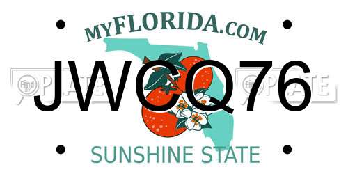 JWCQ76 Florida License Plate