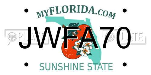 JWFA70 Florida License Plate
