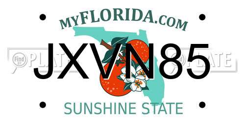 JXVN85 Florida License Plate