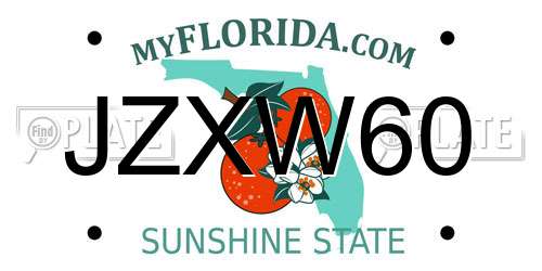 JZXW60 Florida License Plate
