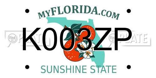 K003ZP Florida License Plate