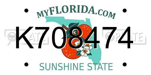 K708474 Florida License Plate