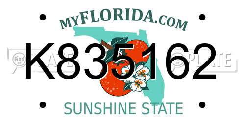K835162 Florida License Plate