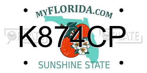 K874CP Florida License Plate