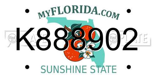 K888902 Florida License Plate