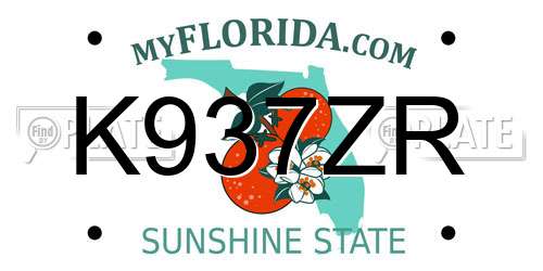 K937ZR Florida License Plate