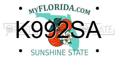 K992SA Florida License Plate